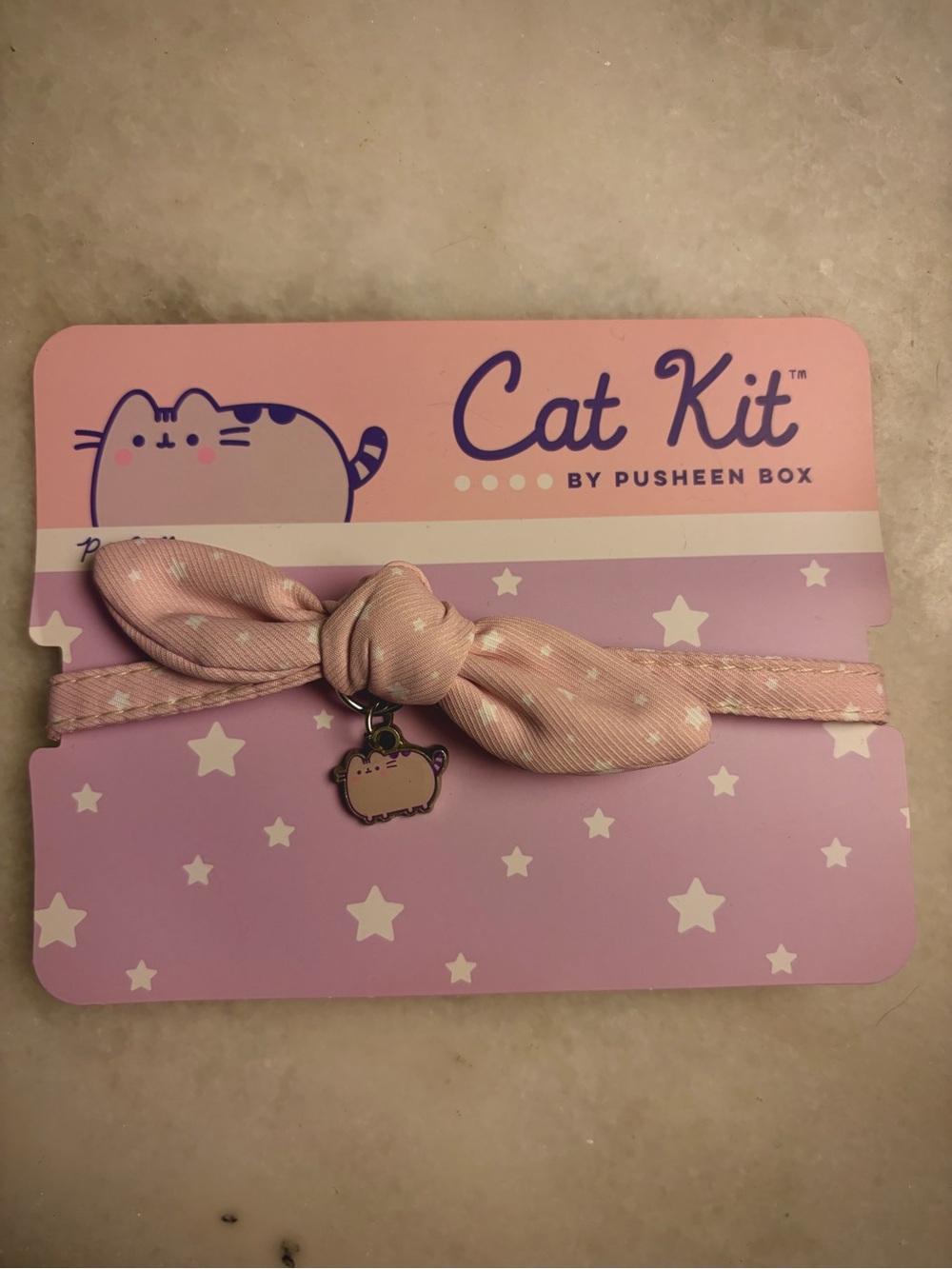 NEW!! Pusheen Cat Collar - Baby Pink w/ Stardots, Charm & Easy Adj Snap Closure